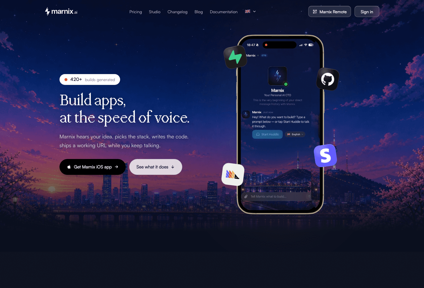 Live marnix.ai homepage in a browser window